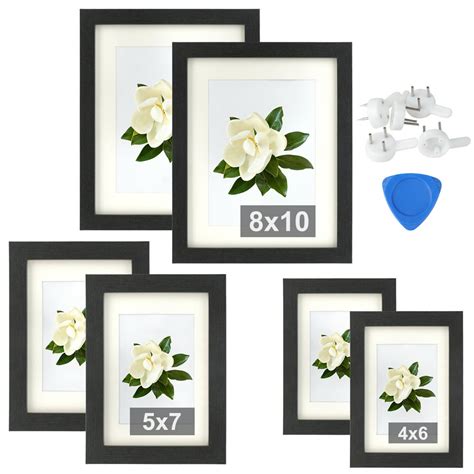 Outgeek 6 Pack Picture Frames Multi Photo Frames Set With Mat Wood