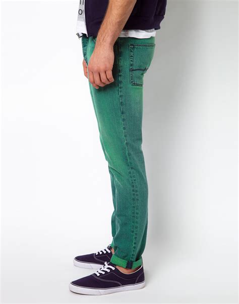 Lyst Asos Slim Jeans With Acid Wash In Green For Men