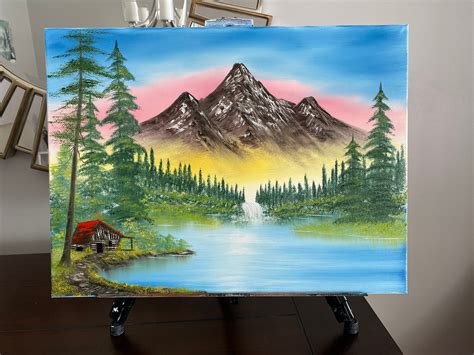 Mountain Retreat Bob Ross Inspired Oil Painting 18x24 Etsy
