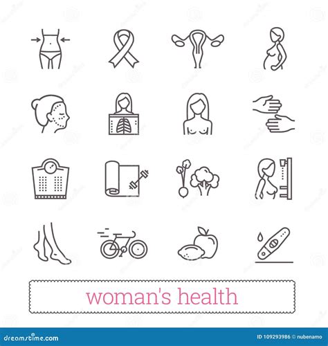 Woman`s Health Thin Line Icons Medicine Women Beauty Active