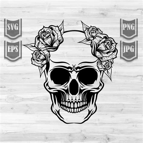 Skull Rose Svg File Skull Svg Skull with Flower Clipart | Etsy