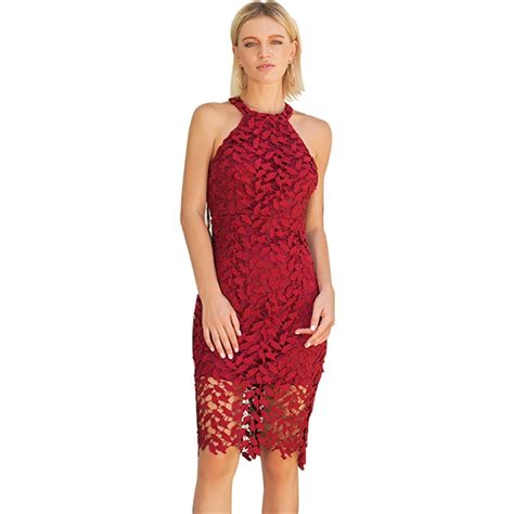 Red Lace Dress Ladies Dresses Summer 2018 Sexy Backless Dress Halter