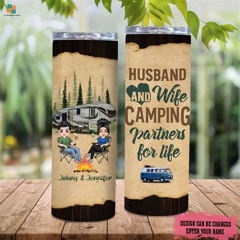 Personalized Husband And Wife Camping Partners For Life Skinny Tumbler