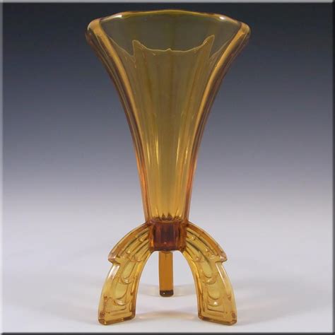 stunning 1930 s czech art deco amber glass rocket vase amber glass art deco glass glass