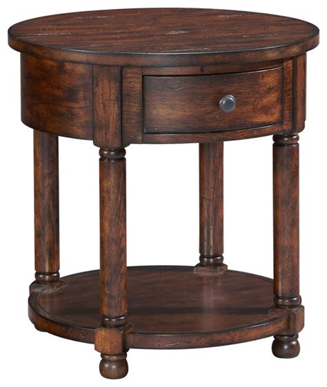 Broyhill Attic Rustic Oak Round End Table Traditional Side Tables