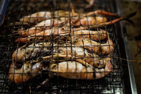 Charcoal Grilled River Prawns For Sale At Baan Na Kluea Seafood Market