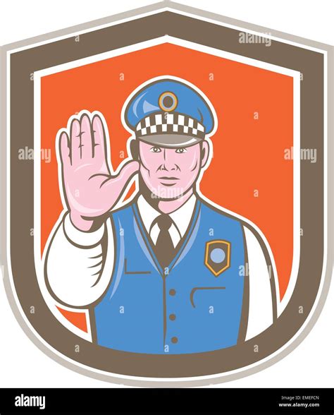Traffic Policeman Hand Stop Sign Shield Cartoon Stock Vector Image