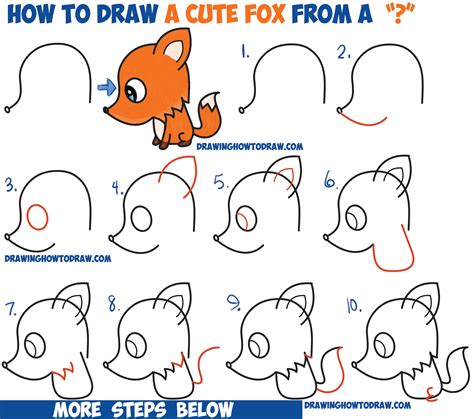 how to draw a cute cartoon fox from a question mark kawaii chibi easy step by step drawing