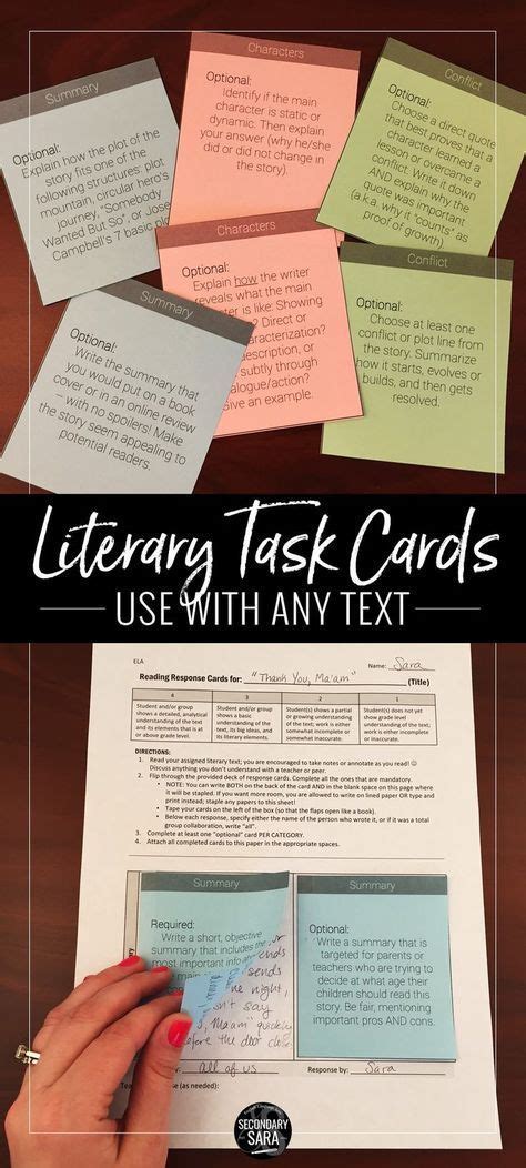 task card activity for literature apply to any novel or short story teaching literature