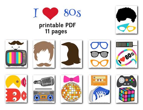 Printable 1980s Party Photo Booth Props Retro 80s Party Etsy