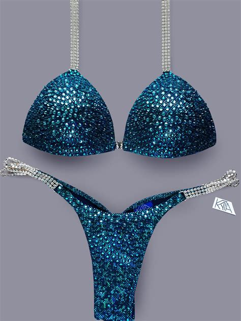 Blue Teal And Aquamarine Fitness Bikini Suit For Npc Ifbb Pca Wbff
