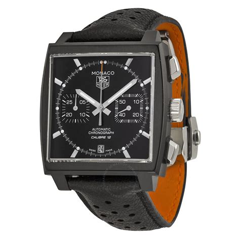 Tag heuer men's caz101k.ba0842 'formula 1' chronograph stainless steel watch. Tag Heuer Monaco Black Dial Chronograph Black Leather Men ...