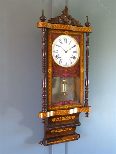 Antiques Atlas Superb Antique Inlaid Walnut Drop Dial Wall Clock