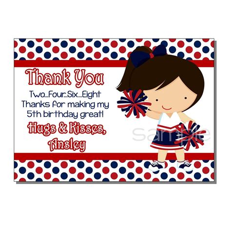 Cheerleader Thank You Card Birthday Red And Blue Digital Or Etsy