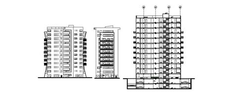 Multi Story Mixed Used High Rise Building Elevation And Section Details