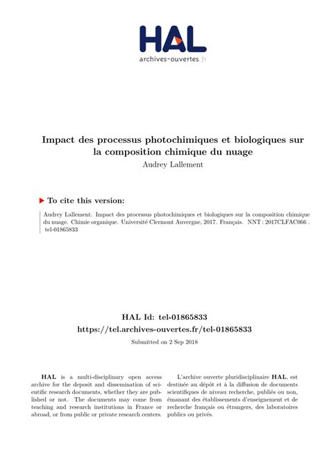 Pdf Impact Des Processus Photochimiques Et Biologiques Sur La