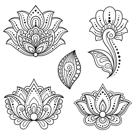 Ensemble De Motifs De Fleurs Et De Lotus Mehndi Pour Le Dessin Et Le