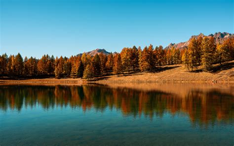 Download Wallpaper 3840x2400 Trees Lake Autumn Reflection 4k Ultra