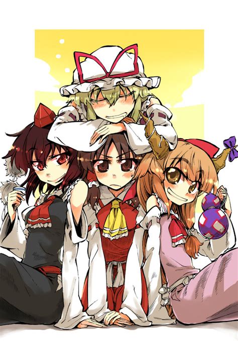 Hakurei Reimu Yakumo Yukari Shameimaru Aya And Ibuki Suika Touhou