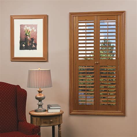 Home Basics Oak 2 14 In Plantation Faux Wood Interior Shutter 29 To
