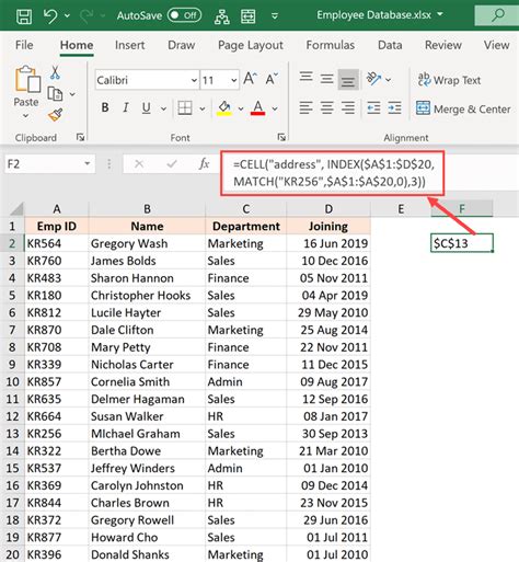 Formula In Cell Address Excel