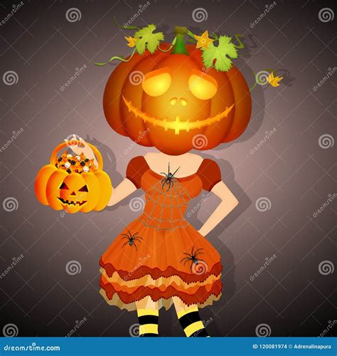 Girl With Pumpkin Face Stock Illustration Illustration Of Female 120081974