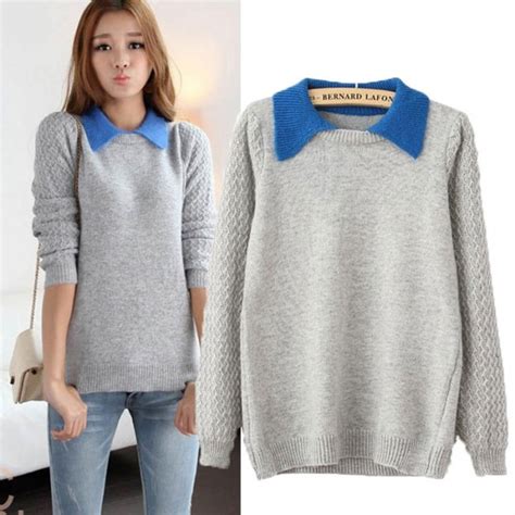 New Sweet Gray Lapel Twist Sleeve Loose Sweaterandcardigan Sweaters