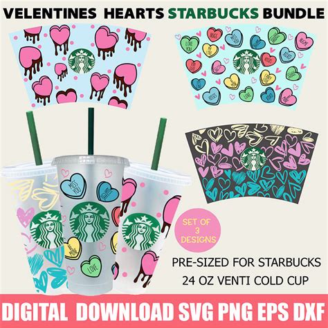 Purple and Green Valentines Heart Starbucks Cup 24oz SVG PNG Valentines