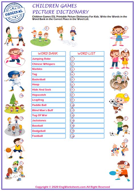 Children Games Printable English Esl Vocabulary Worksheets Engworksheets