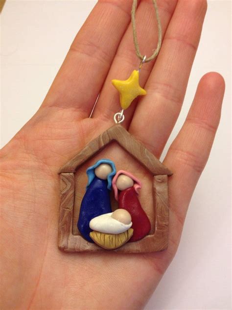 Nativity Scene Ornament Christmas Decoration Polymer Clay Faux Wood