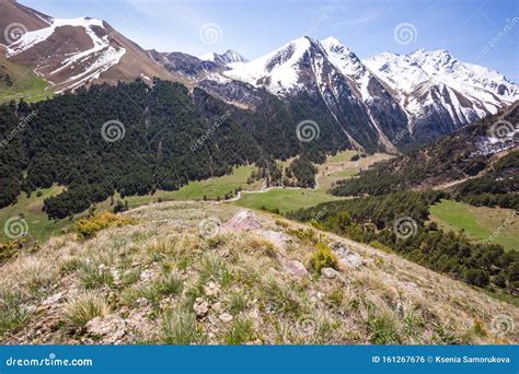 Caucasus Mountains Landscape View From The Muhu Pass Karachay