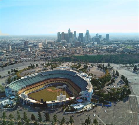 Dodgers Stadium And Downtown Los Angeles Skyline By Weareangelenos Rdji