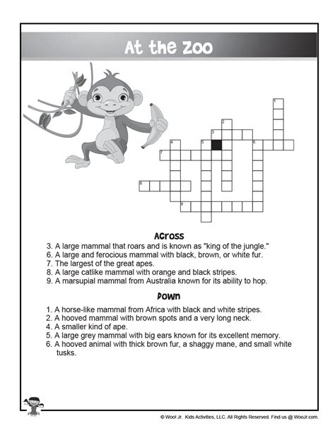 Zoo Animals Printable Crossword Puzzle Woo Jr Kids