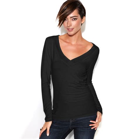 Inc International Concepts Long Sleeve Deep V Neck Top In Black Lyst