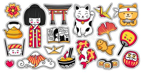 Grande Conjunto De Adesivos Cartoon Japoneses Kawaii Kokeshi Doll Manekineko Sushi Geisha E