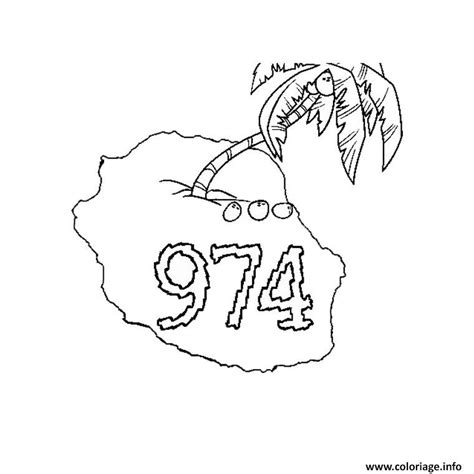 Coloriage palmier seul avec le chiffre 974 - JeColorie.com