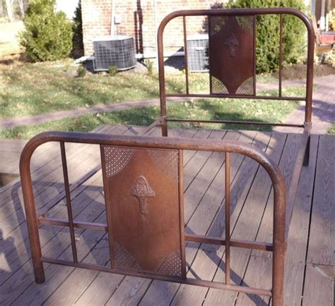 Vintage 1920s Antique Primitive Floral Iron Shabby Tubular Metal Twin Bed Frame Twin Bed Frame