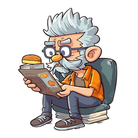 Cartoon Old Man Sitting On His Chair Reading A Magazine Vector Clipart