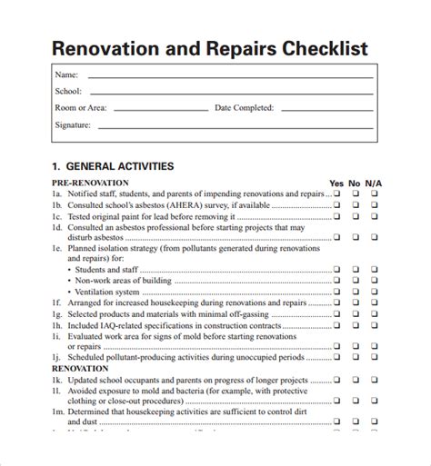 Downloadable Printable Home Renovation Checklist Template Printable