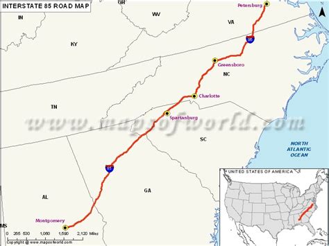 Us Interstate 85 I 85 Map Montgomery Alabama To Petersburg Virginia