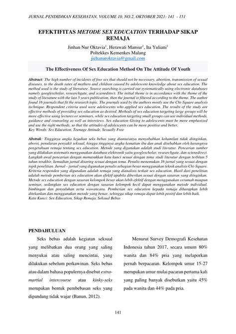 Pdf Efektifitas Metode Sex Education Terhadap Sikap Remaja