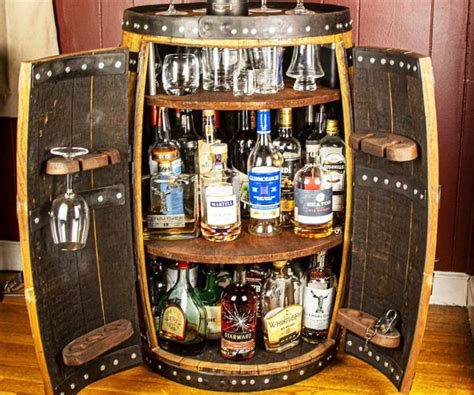 diy whiskey barrel bar cabinet