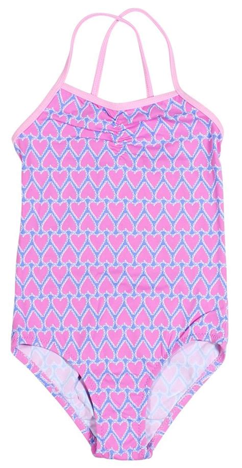 Heart Print Pink On Light Blue Swimsuit For Girls Girls Beachwear