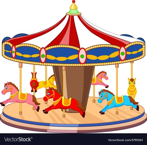 Cartoon Carousel With Colorful Horses Royalty Free Vector