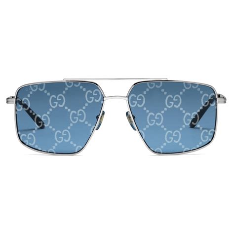 Gucci Aviator Sunglasses With Gg Lens Silver Light Blue Gucci