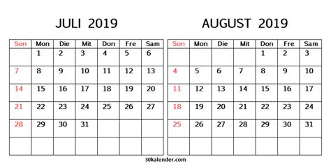 August Kalender Feiertage 2019 Zum Ausdrucken Calendar Printables