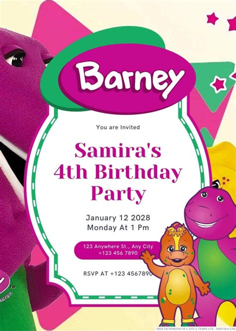 Free Editable Barney And Friends Birthday Invitation Download