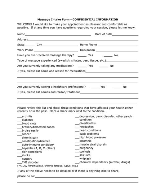 Massage Therapy Intake Forms Fill Online Printable Fillable Blank