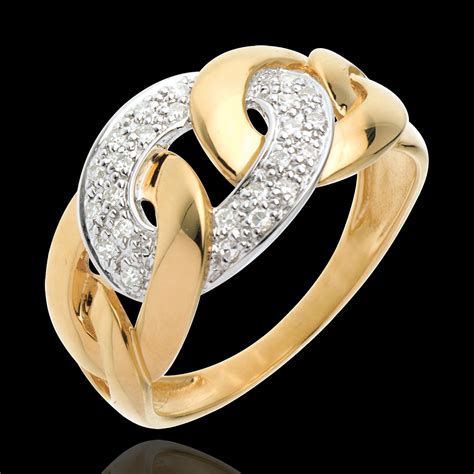 Chain Ring Yellow Gold Paved 24diamonds Edenly Jewellery