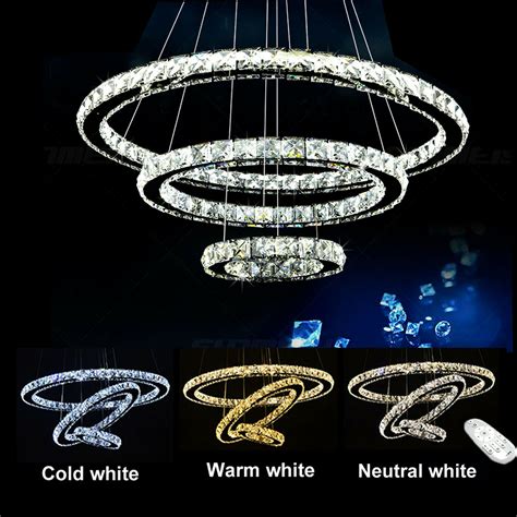 Modern Led Crystal Chandelier Ceiling Light Pendant Lamp 1 2 3 4 Ring